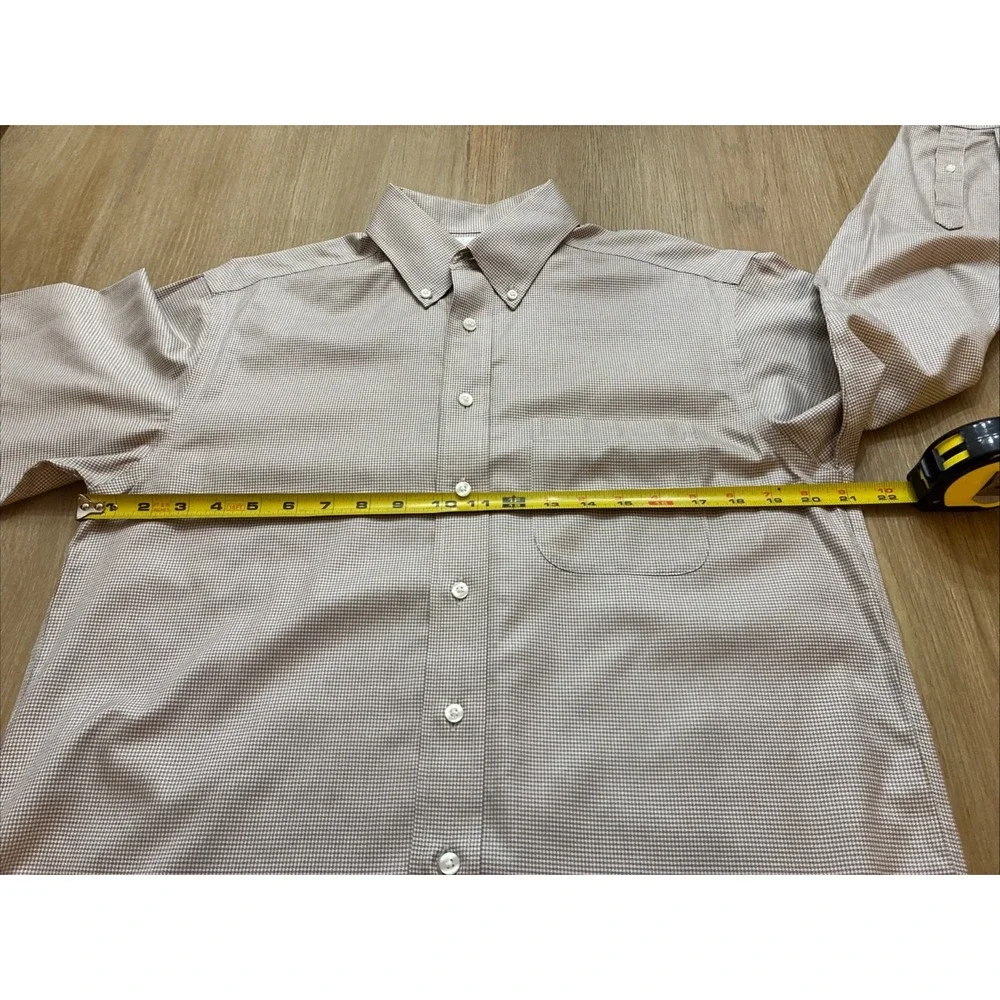 Gold Label Roundtree & Yorke Fitted Sz 15 1/2x 34 Non-Iron Button-Up LS Brown